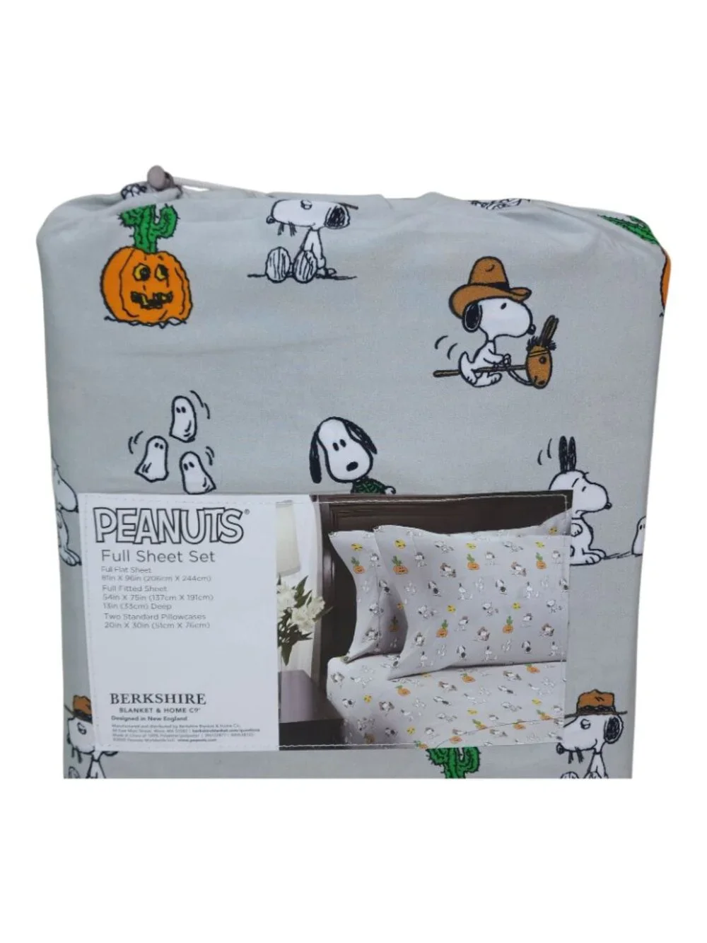 Peanuts Snoopy Cowboy Halloween Full Double Sheet Set By Berkshire Light Gray